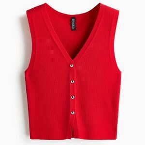 H&M Bright Red Button Front Sweater Vest Size Medium